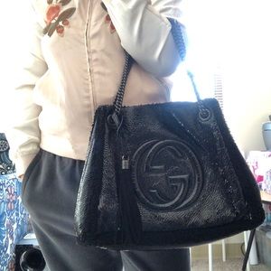Gucci Medium Soho Shearling Black Patent